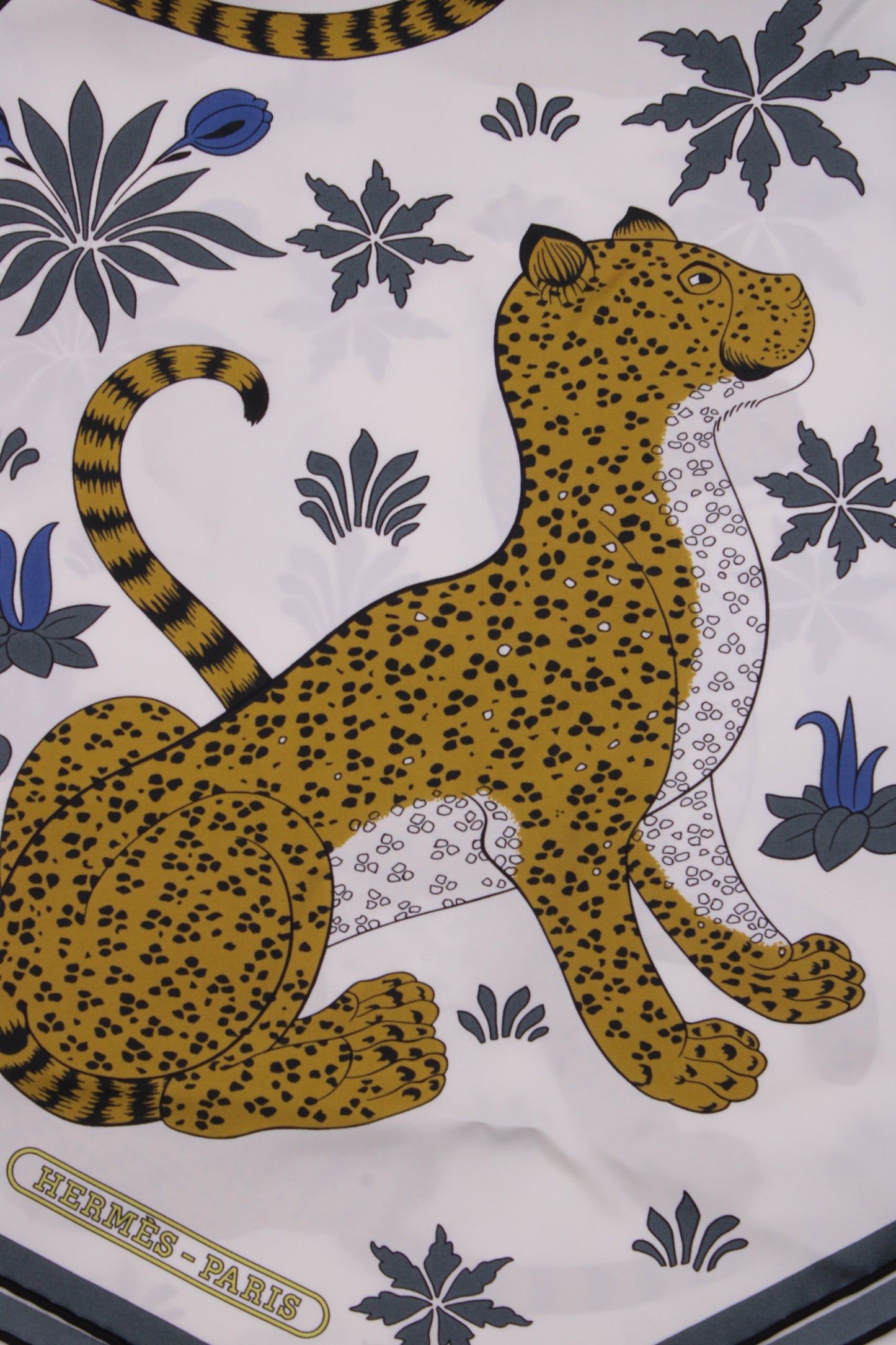 Hermes Les Leopards Maxi Twilly Scarf White/ Mustard | O/S, White