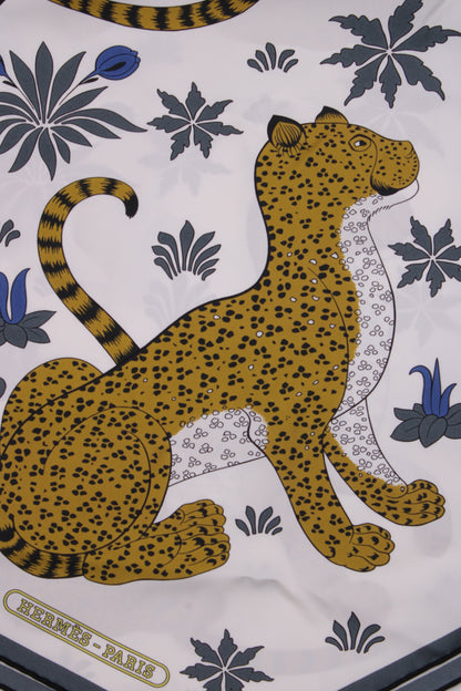 Hermes Les Leopards Maxi Twilly Scarf White/ Mustard | O/S, White