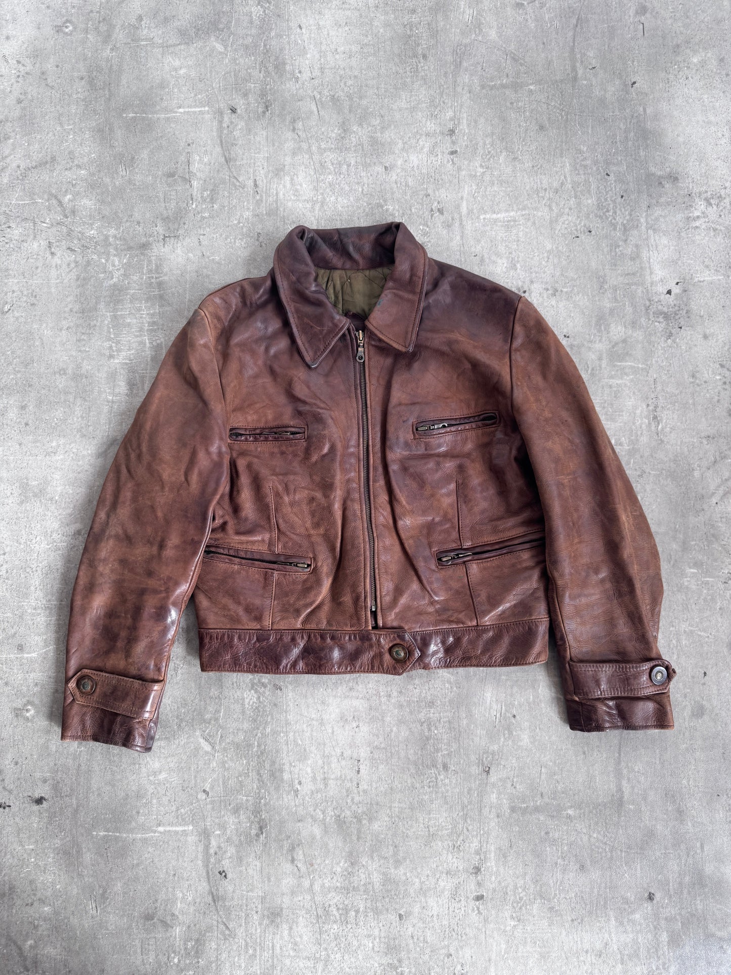Dark Brown Leather Vintage Bomber Jacket