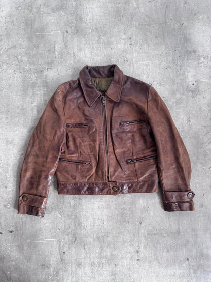 Dark Brown Leather Vintage Bomber Jacket