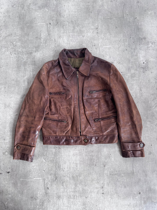 Dark Brown Leather Vintage Bomber Jacket
