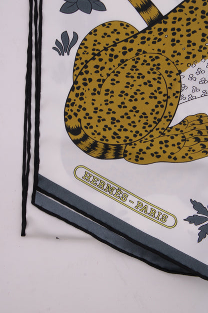 Hermes Les Leopards Maxi Twilly Scarf White/ Mustard | O/S, White