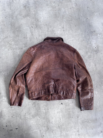 Dark Brown Leather Vintage Bomber Jacket