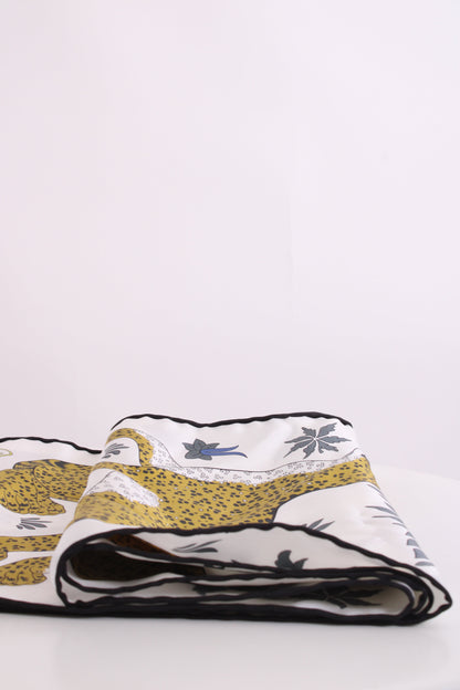 Hermes Les Leopards Maxi Twilly Scarf White/ Mustard | O/S, White