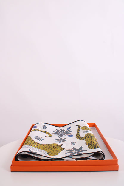Hermes Les Leopards Maxi Twilly Scarf White/ Mustard | O/S, White