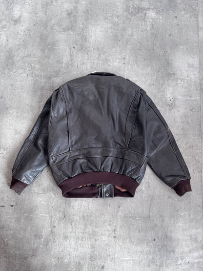 Deep Brown Vintage Leather Bomber Jacket
