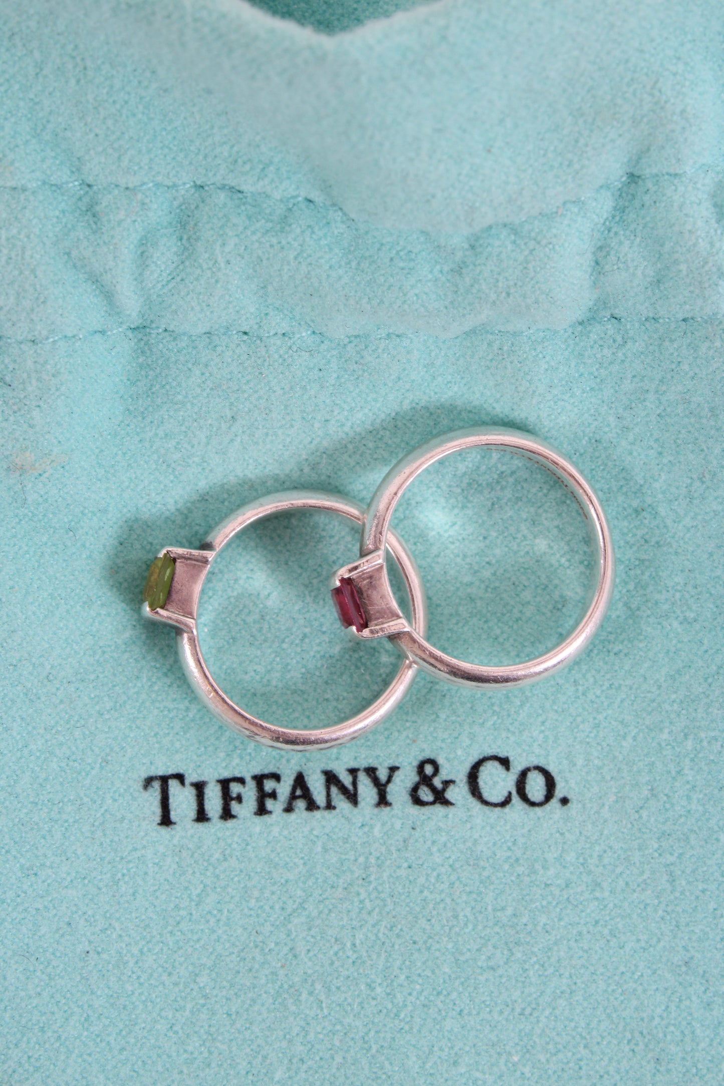 Tiffany&Co Green Peridot/ Pink Tourmaline Ring Silver | O/S, Multicoloured