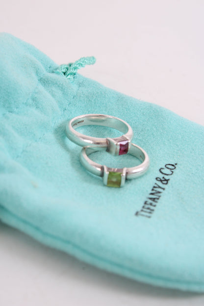 Tiffany&Co Green Peridot/ Pink Tourmaline Ring Silver | O/S, Multicoloured