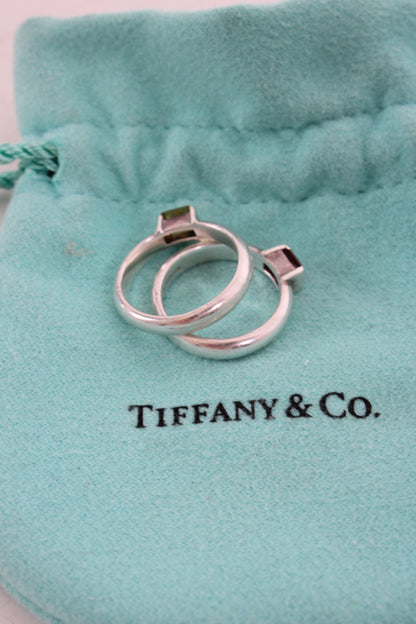 Tiffany&Co Green Peridot/ Pink Tourmaline Ring Silver | O/S, Multicoloured