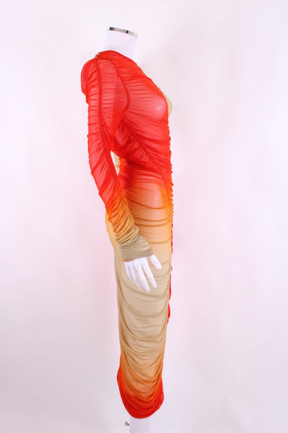 Mugler L/S Ombre Mesh Dress Orange/ Beige S | O/S, Multicoloured