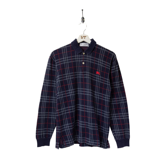 Burberry Navy Nova Check LS Knit Polo Shirt