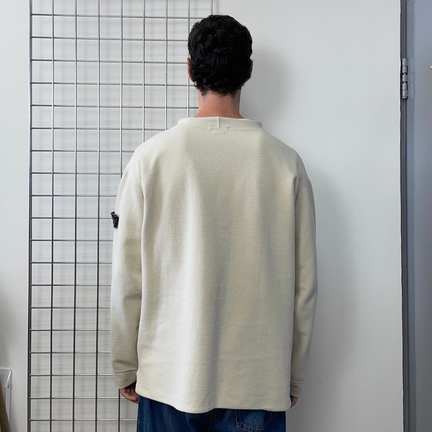 Stone Island Cream AW95 Green Edge Badge Fleece Jumper | XX-Large, Multicoloured