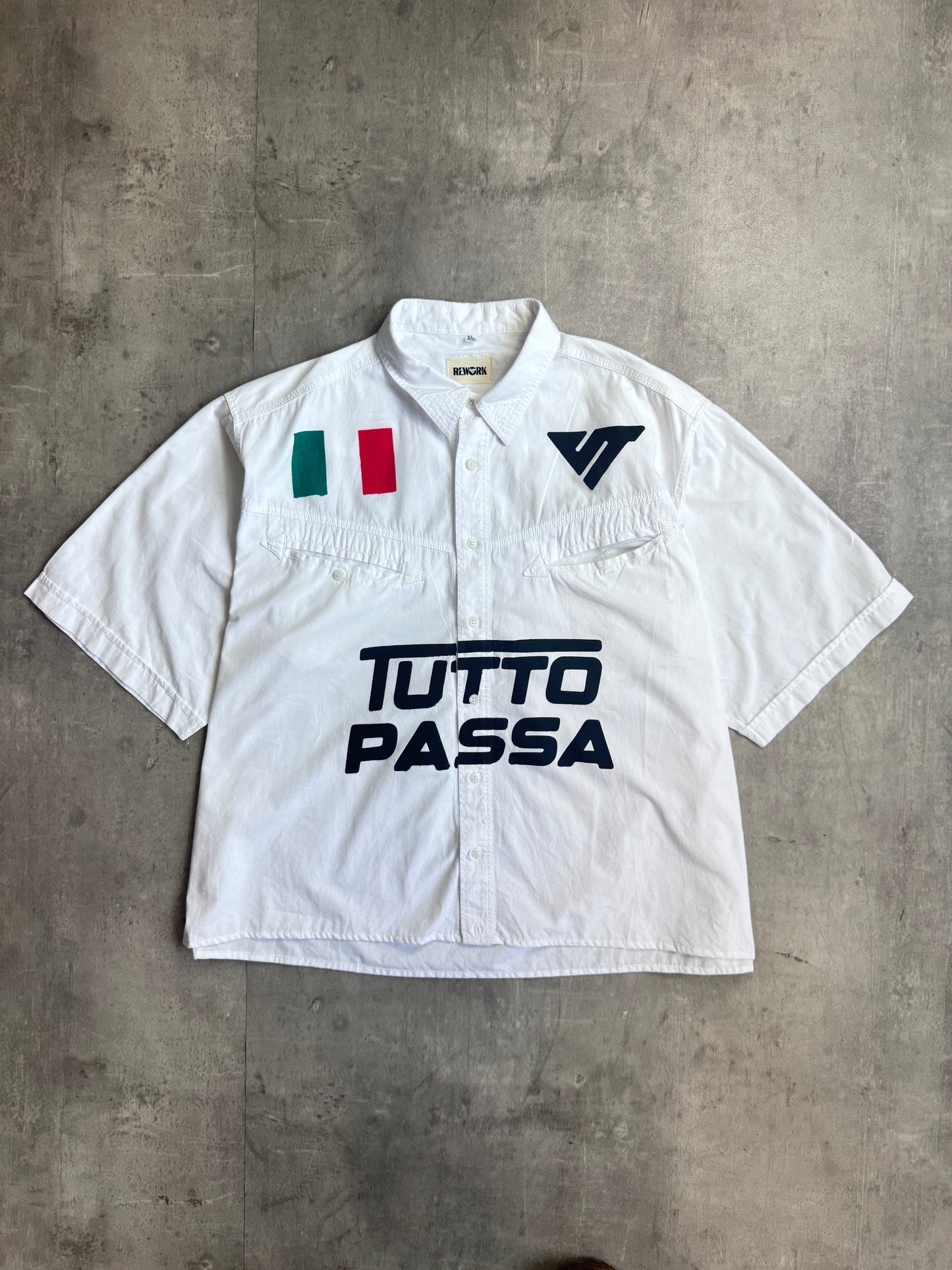VT Rework : Tutto Passa White Cotton Reworked Shirt