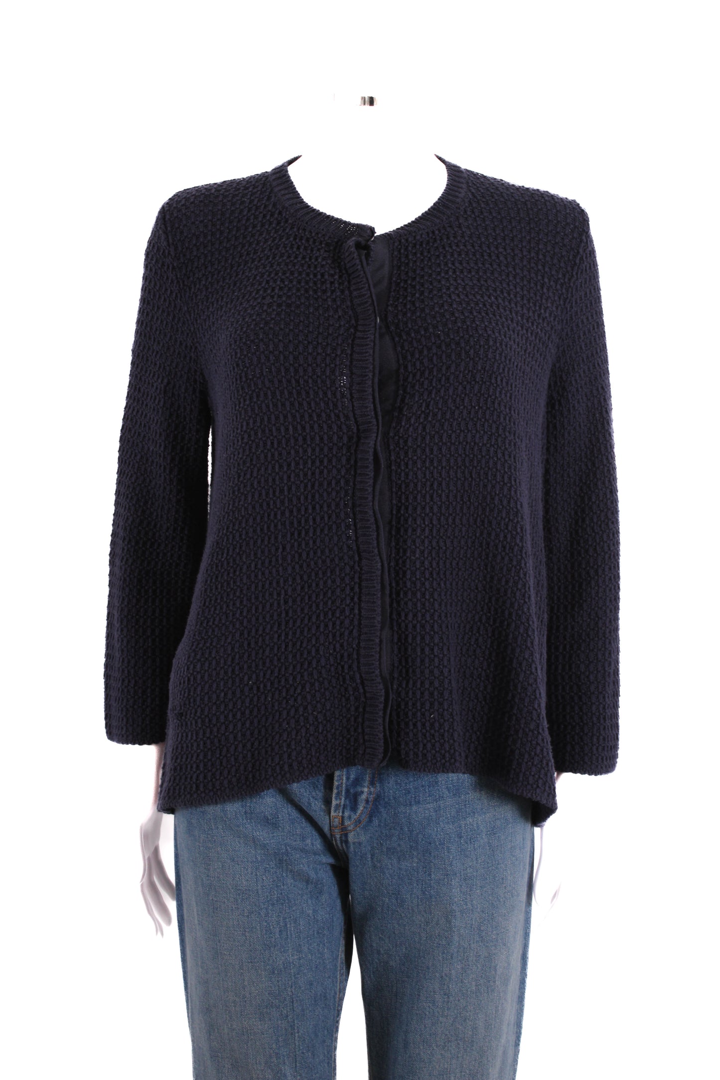 Weekend MaxMara L/S Waffle Knit Cardigan Navy L | Large, Navy