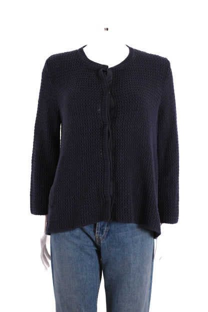 Weekend MaxMara L/S Waffle Knit Cardigan Navy L | Large, Navy