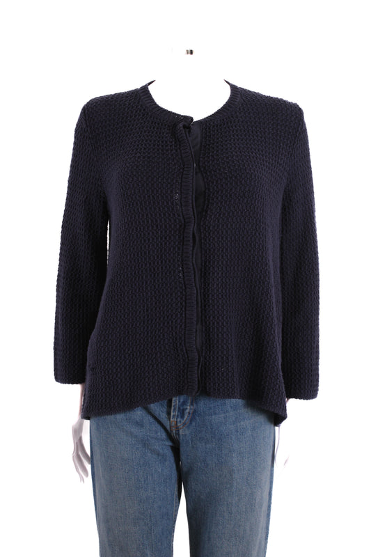 Weekend MaxMara L/S Waffle Knit Cardigan Navy L | Large, Navy