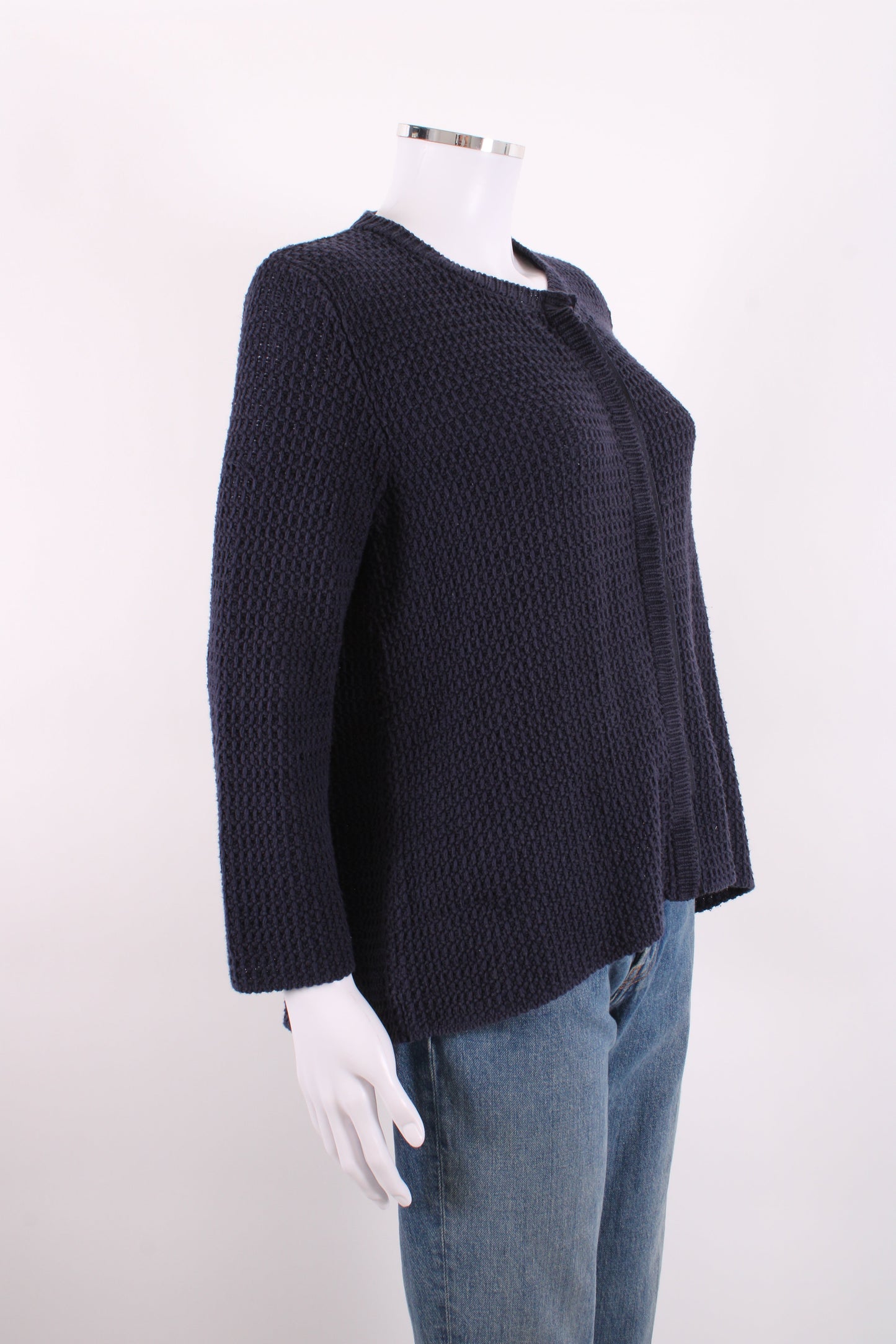 Weekend MaxMara L/S Waffle Knit Cardigan Navy L | Large, Navy