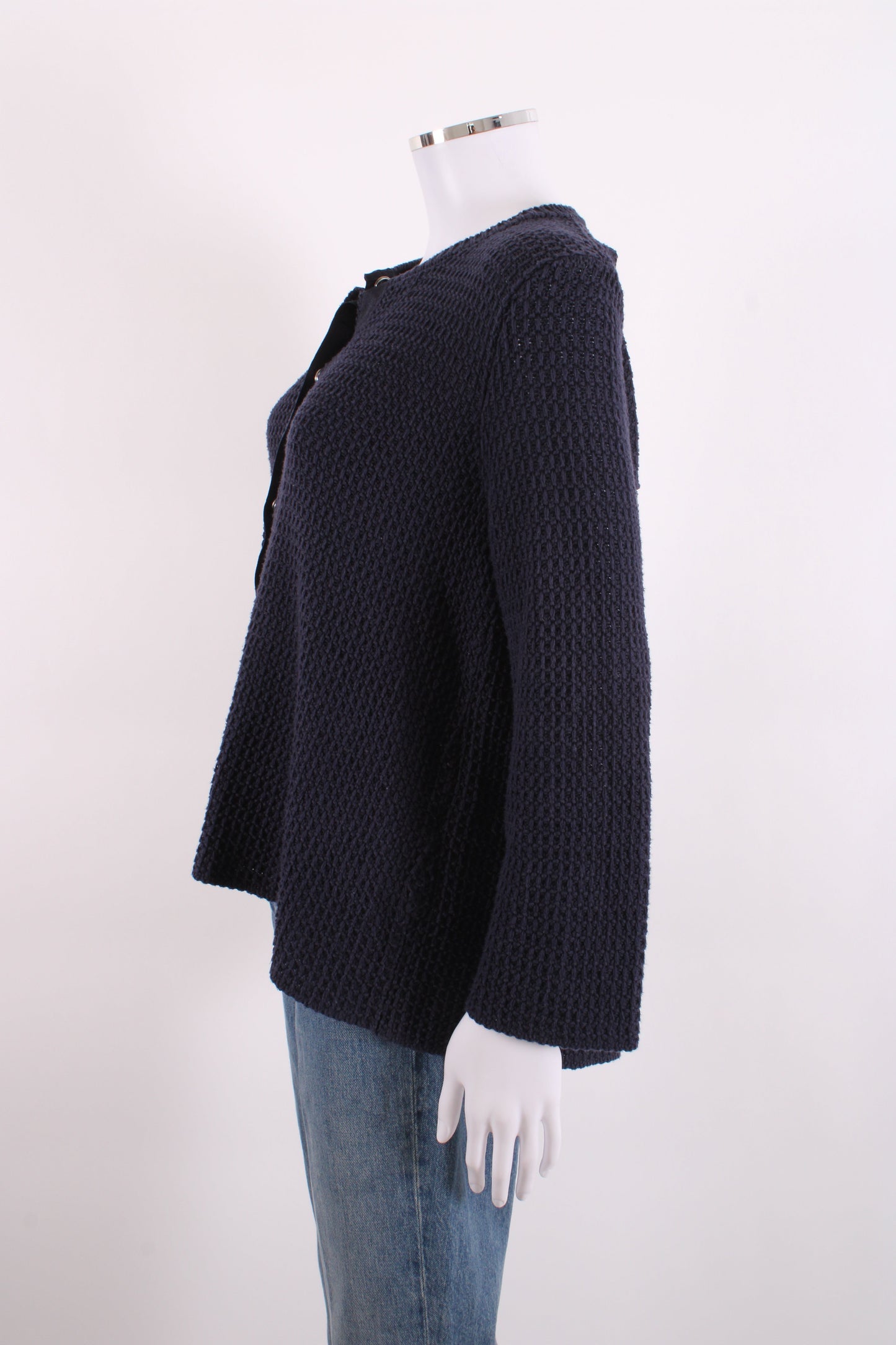 Weekend MaxMara L/S Waffle Knit Cardigan Navy L | Large, Navy
