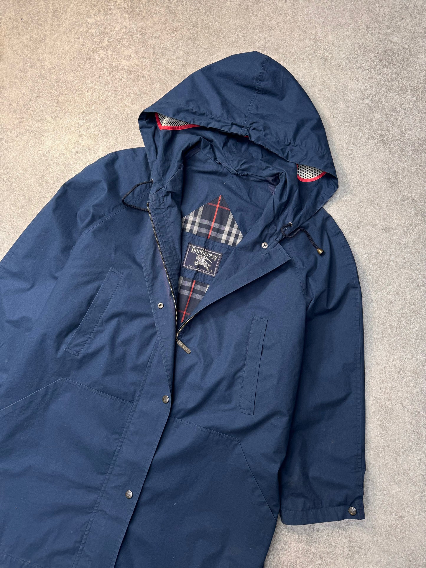 Burberry Logo Button Detail Navy Parka Jacket
