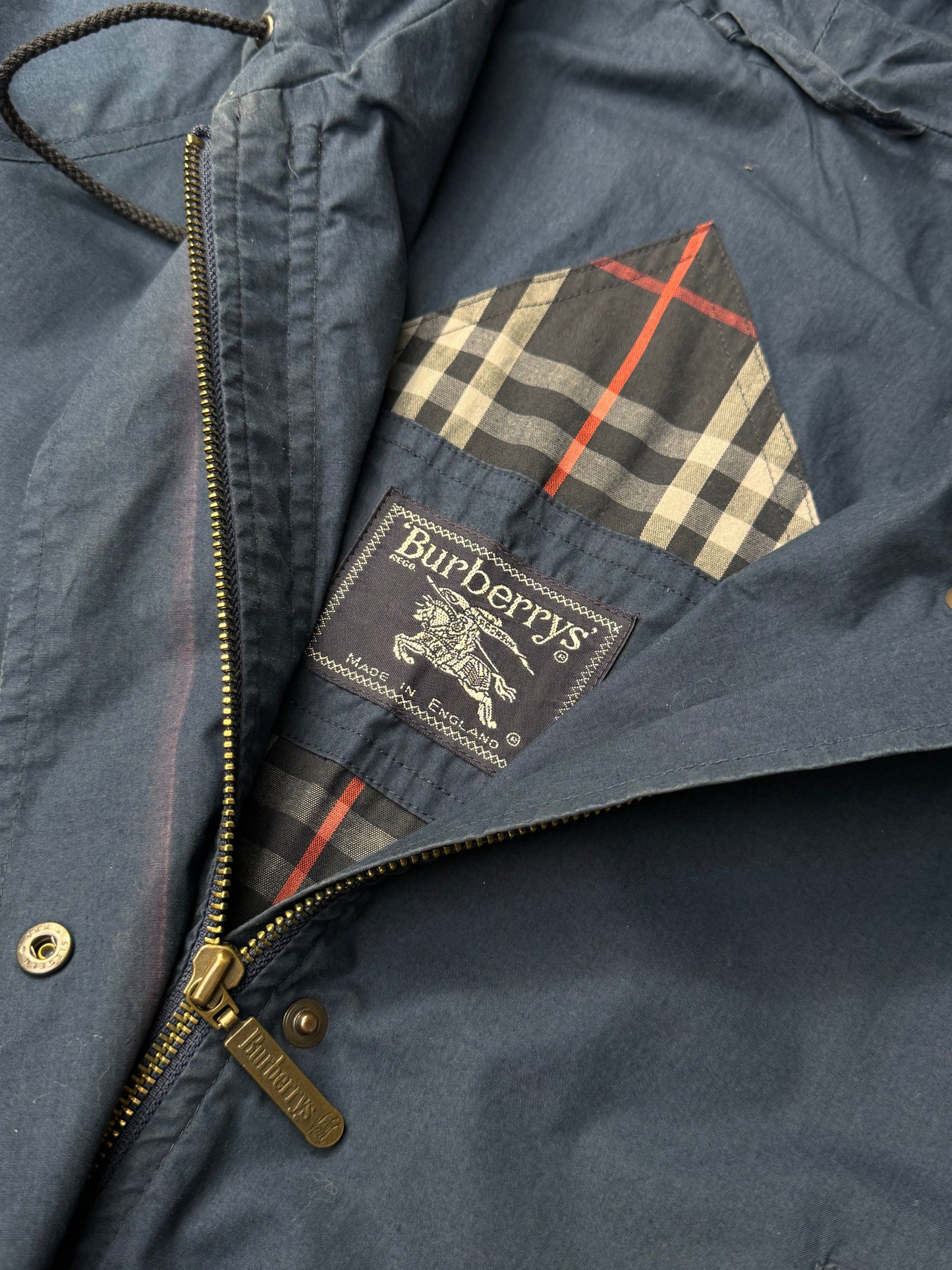 Burberry Logo Button Detail Navy Parka Jacket