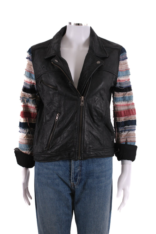 Acne Studios Distressed Fabric/ Leather Biker Jacket Black 10 | O/S, Black