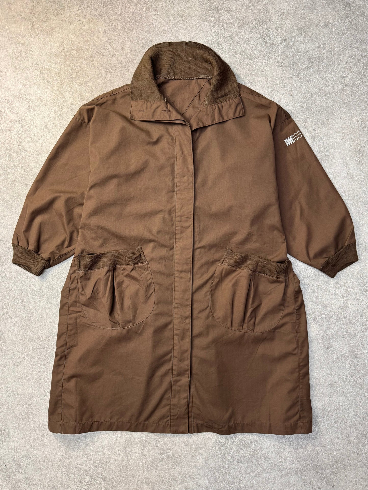 Issey Miyake Oversized Printed Logo Brown Mid-Length Jacket