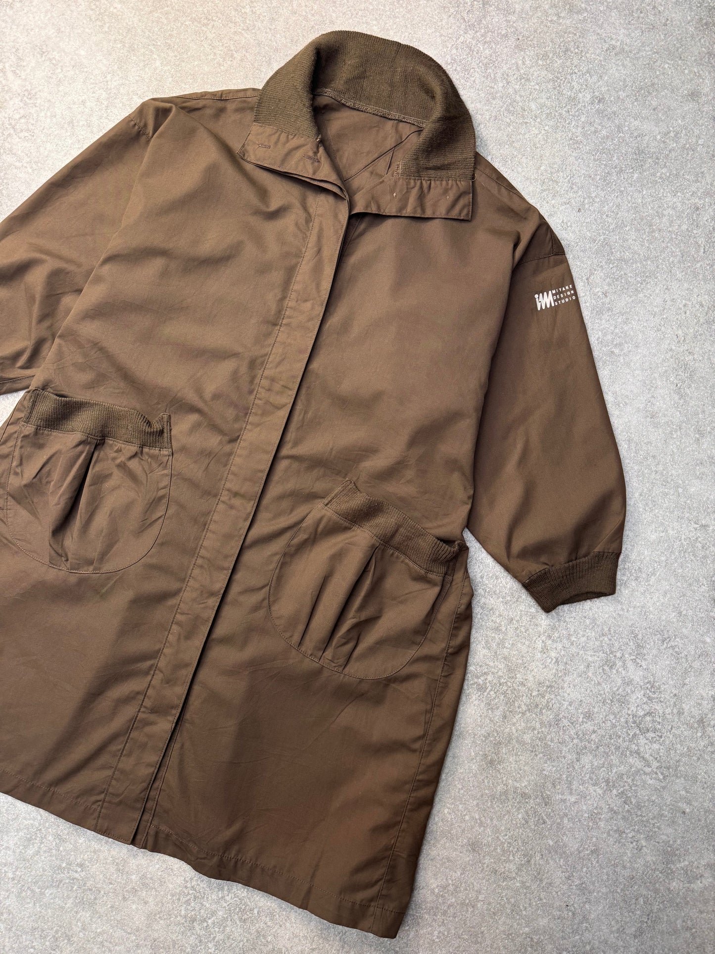 Issey Miyake Oversized Printed Logo Brown Mid-Length Jacket