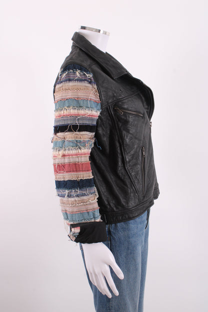 Acne Studios Distressed Fabric/ Leather Biker Jacket Black 10 | O/S, Black