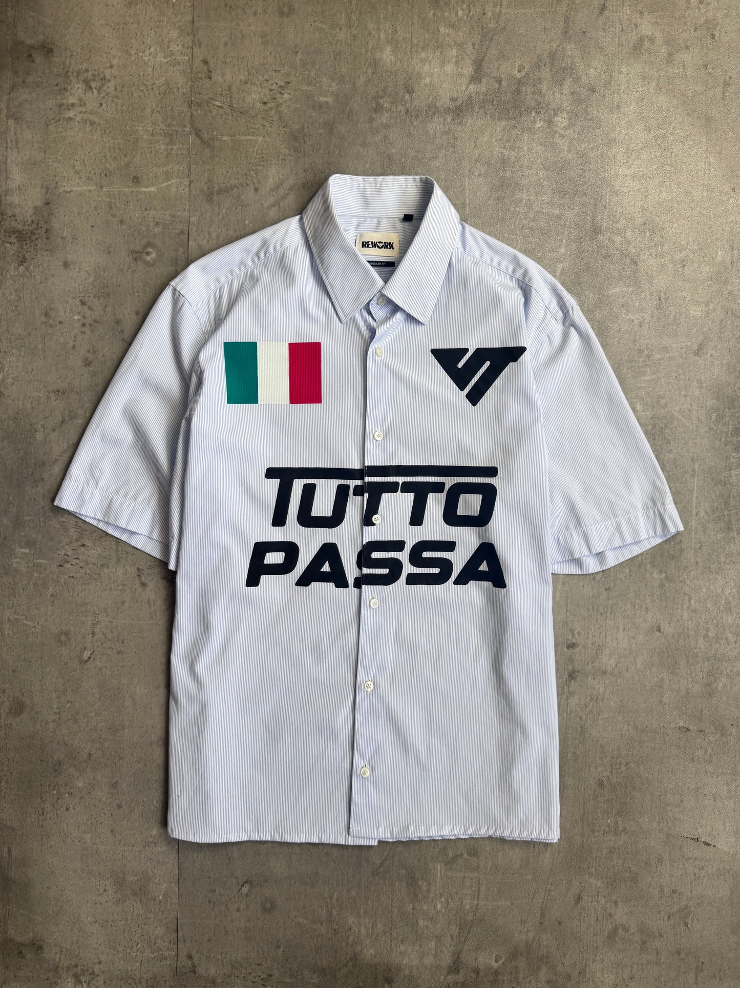 VT Rework : Tutto Passa Pinstripe Reworked Shirt