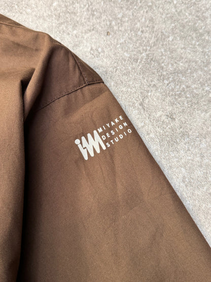 Issey Miyake Oversized Printed Logo Brown Mid-Length Jacket