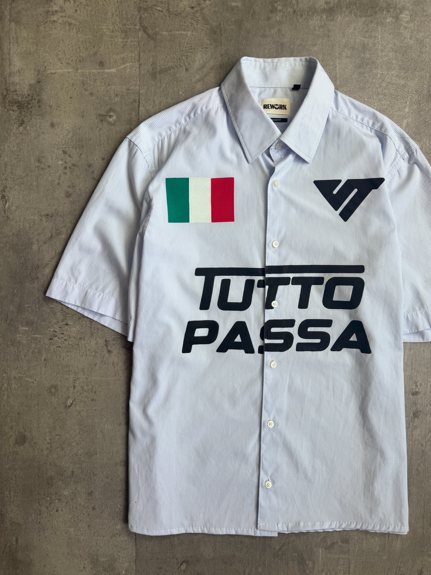 VT Rework : Tutto Passa Pinstripe Reworked Shirt