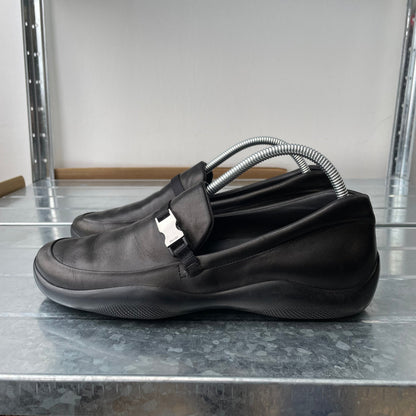 Prada Sport Black AW03 Women's Donatella Leather Buckle Loafers | SMALL, Black