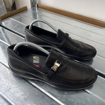 Prada Sport Black AW03 Women's Donatella Leather Buckle Loafers | SMALL, Black