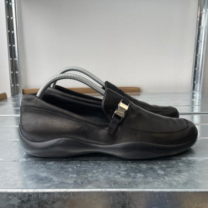 Prada Sport Black AW03 Women's Donatella Leather Buckle Loafers | SMALL, Black