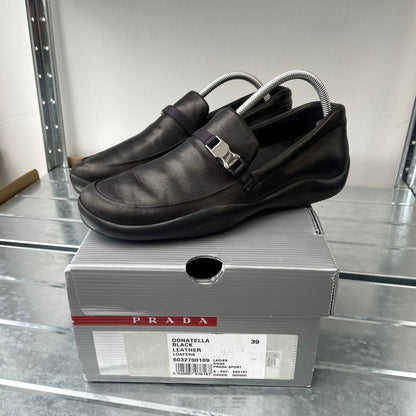 Prada Sport Black AW03 Women's Donatella Leather Buckle Loafers | SMALL, Black