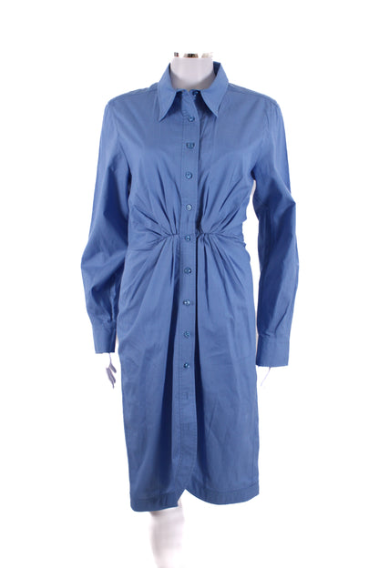 Yves Saint Laurent L/S Ruched Shirt Dress Blue 10 | O/S, Blue