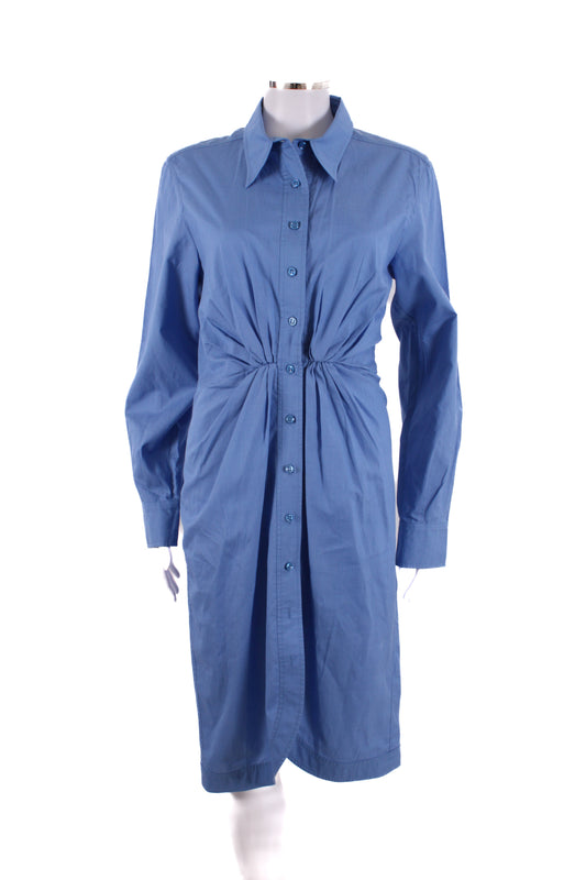 Yves Saint Laurent L/S Ruched Shirt Dress Blue 10 | O/S, Blue