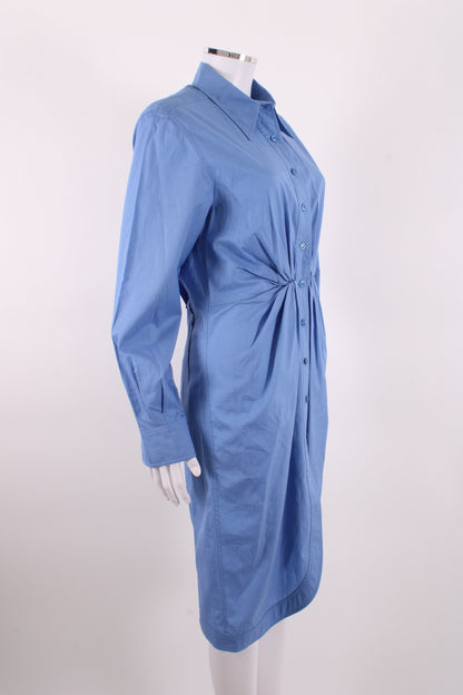 Yves Saint Laurent L/S Ruched Shirt Dress Blue 10 | O/S, Blue