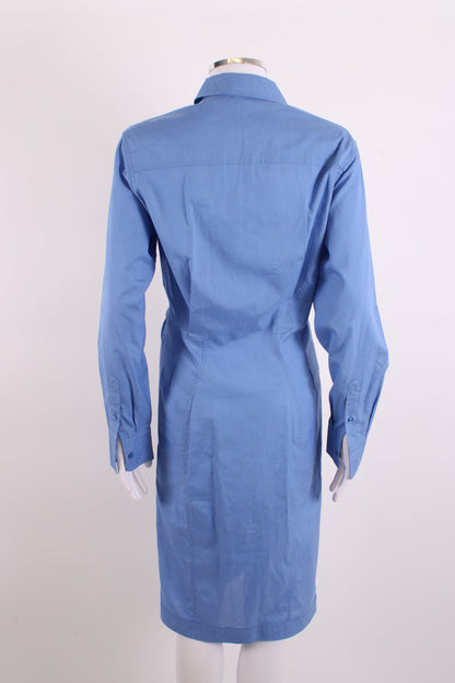 Yves Saint Laurent L/S Ruched Shirt Dress Blue 10 | O/S, Blue