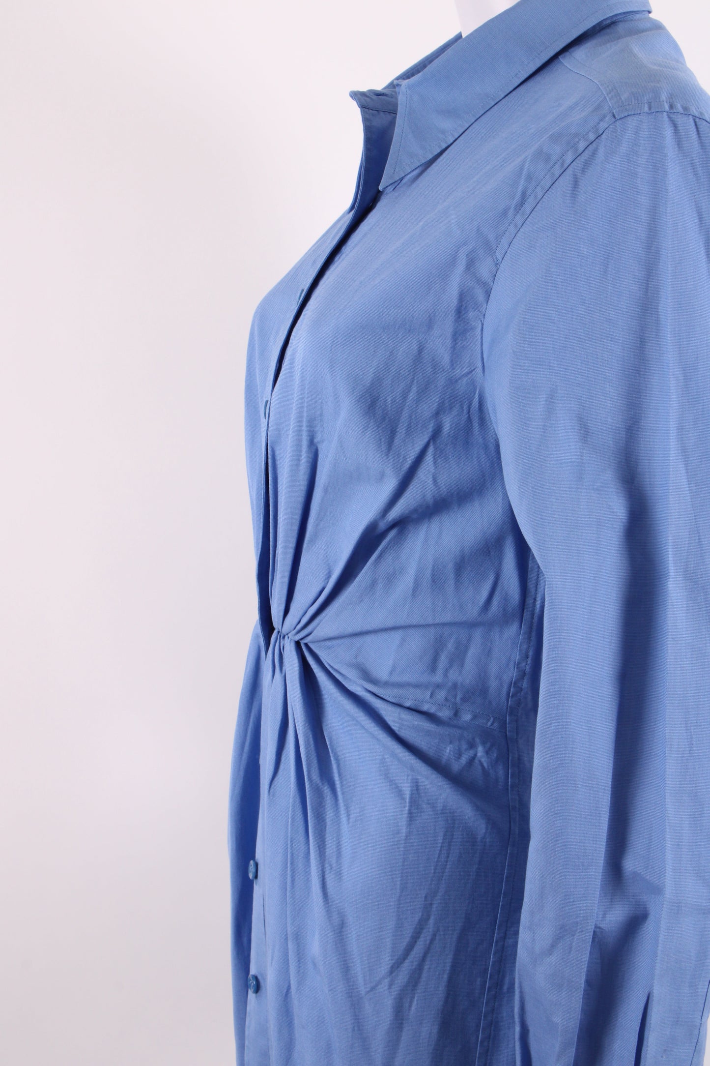 Yves Saint Laurent L/S Ruched Shirt Dress Blue 10 | O/S, Blue