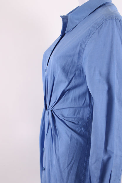 Yves Saint Laurent L/S Ruched Shirt Dress Blue 10 | O/S, Blue