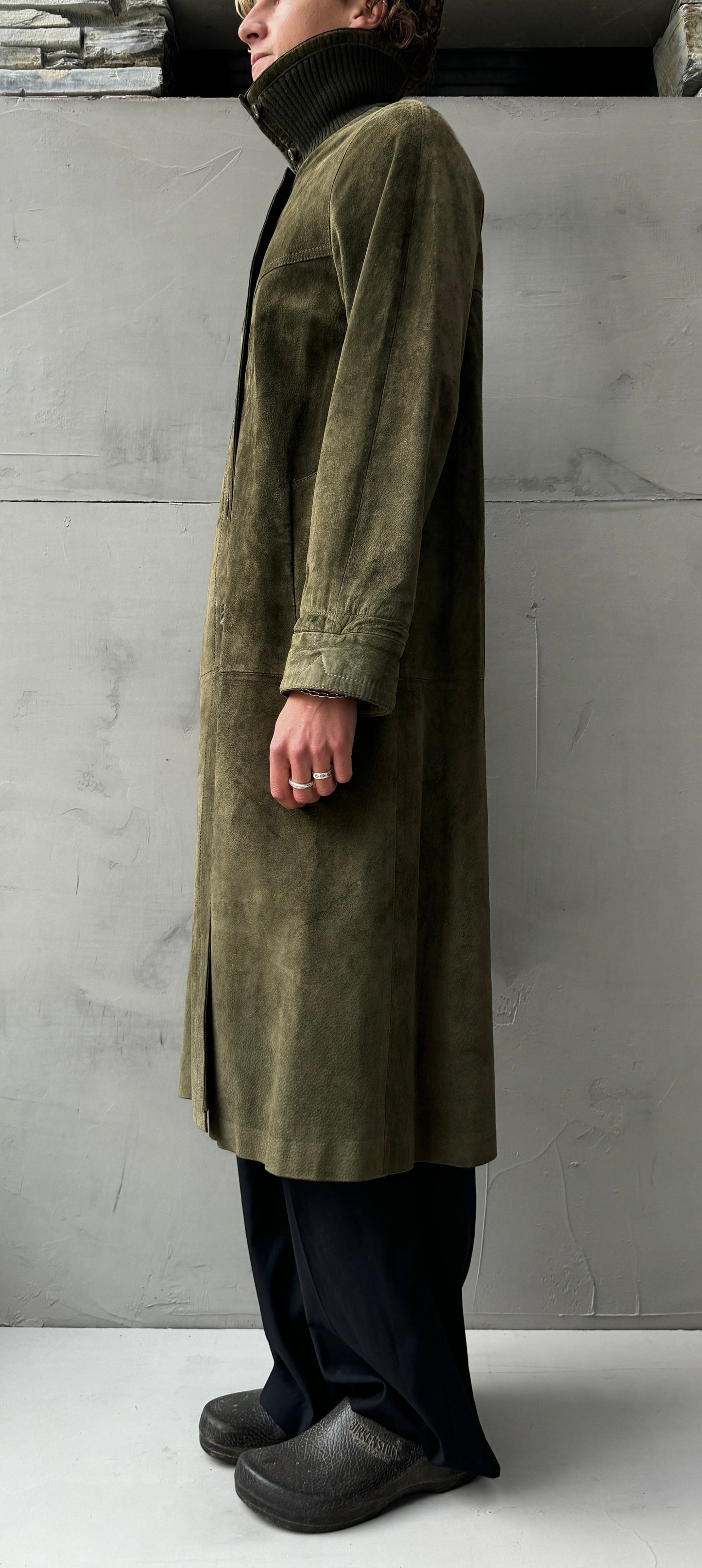 70'S SUEDE KNIT COLLAR LONG COAT | Medium, Multicoloured