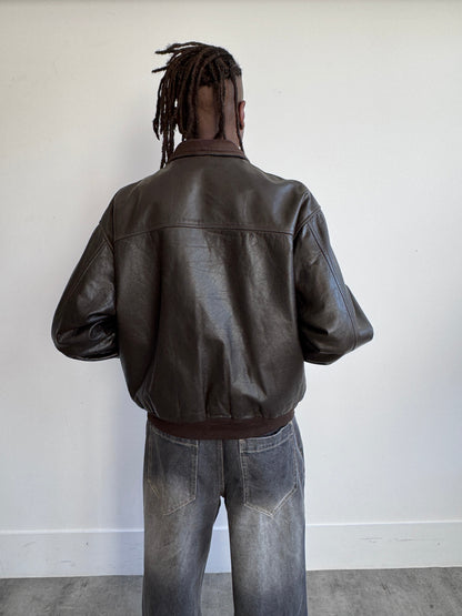 The Pilot Bistre Brown Waxed Leather Bomber Jacket