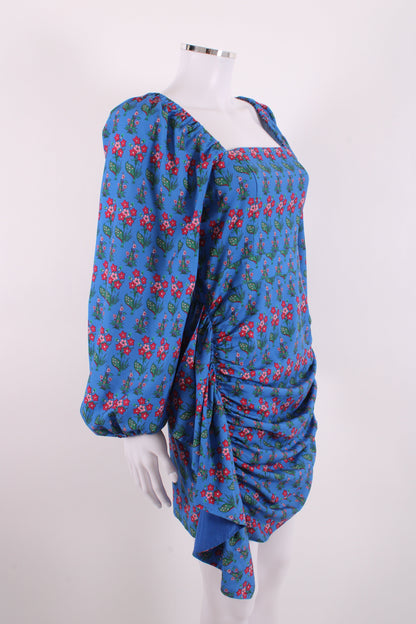 Rhode Floral Draped Dress Blue S | Small, Blue