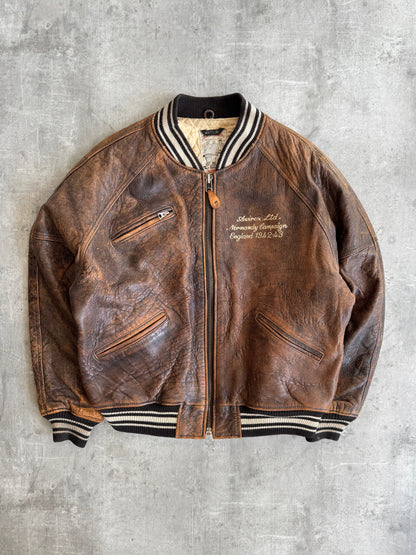 Avirex 'Normandy Campaign' Distressed Brown Leather Flight Jacket