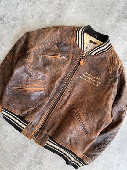 Avirex 'Normandy Campaign' Distressed Brown Leather Flight Jacket