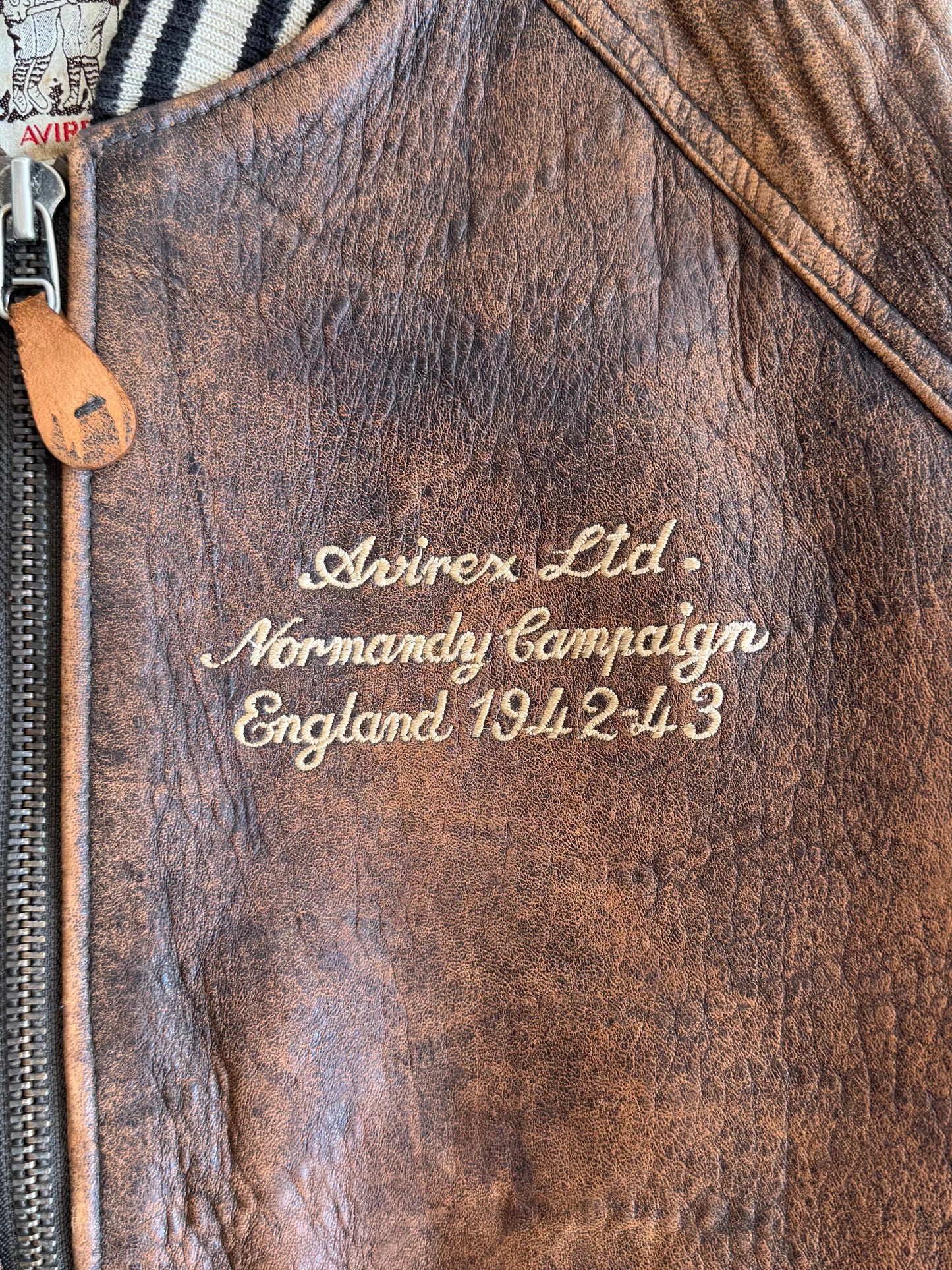 Avirex 'Normandy Campaign' Distressed Brown Leather Flight Jacket