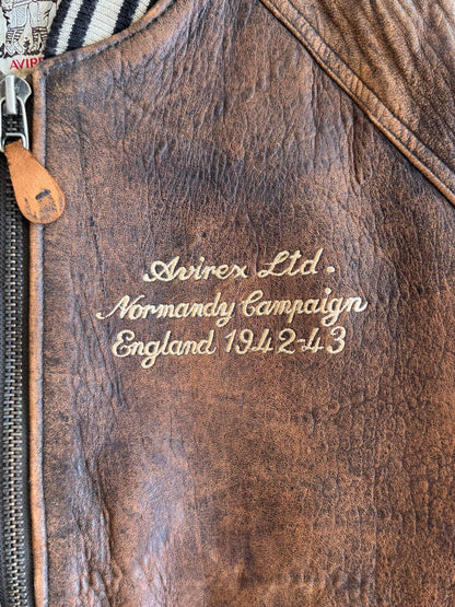 Avirex 'Normandy Campaign' Distressed Brown Leather Flight Jacket