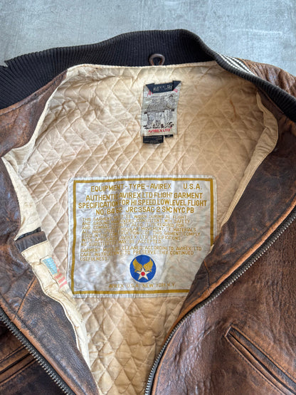 Avirex 'Normandy Campaign' Distressed Brown Leather Flight Jacket