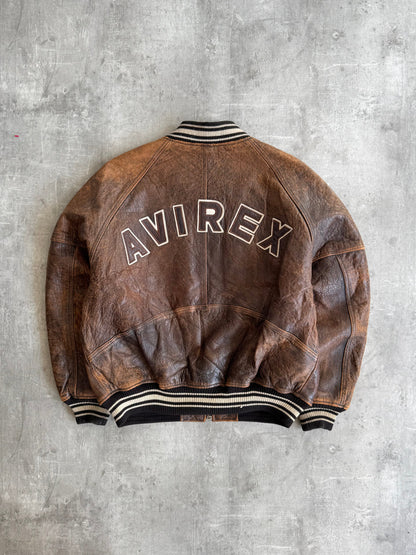 Avirex 'Normandy Campaign' Distressed Brown Leather Flight Jacket